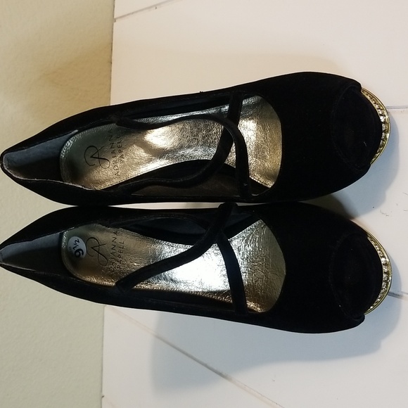 Adrianna Papell Peep Toe Heels Size 9.5 Black Suede Bling main image 8